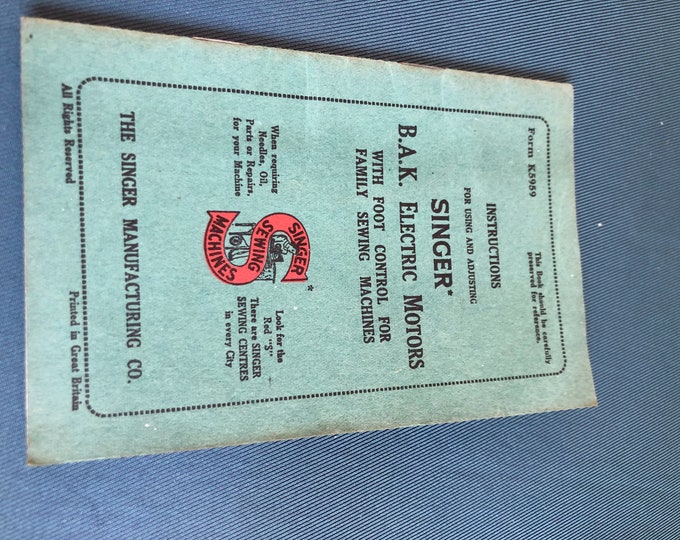 Singer sewing machine BAK Electric Motor Manual