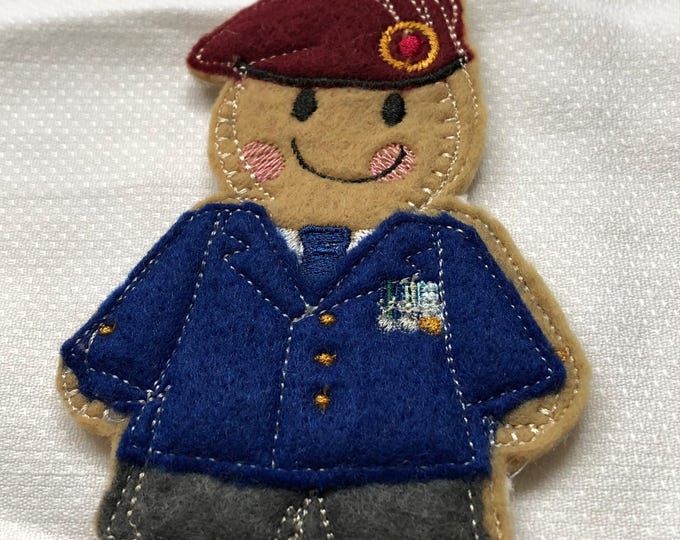 Gingerbread People, Army Veteran, door hanger, felt hanging decoration, bag charm.