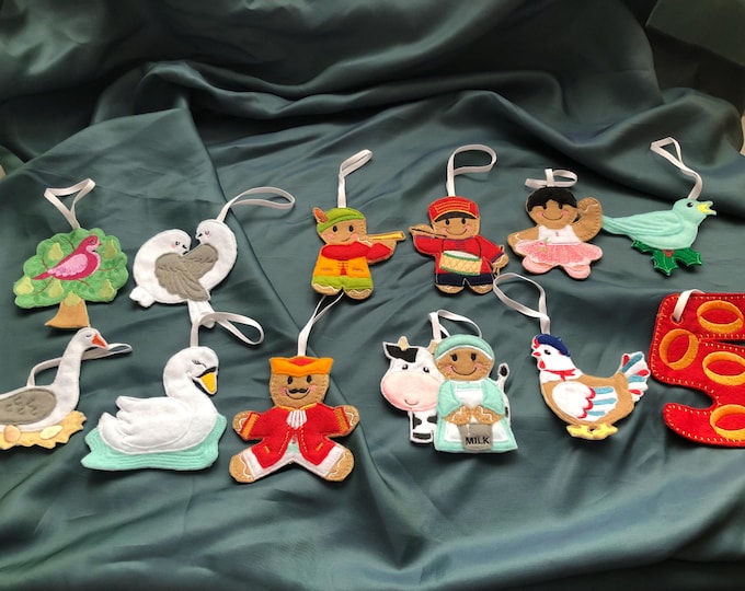 Christmas decorations, felt hangers, 12 days of Christmas, bag charm