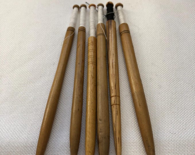 Wooden Honiton Lacemaking Bobbins: Vintage Set of 6