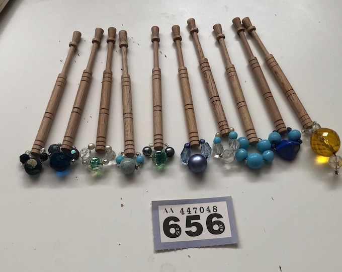 lacemaking bobbins, wooden, vintage x 10