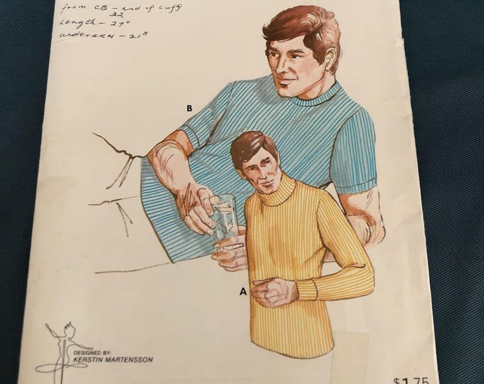 mens vintage top paper Sewing Pattern, Factory Folded, Kwik Sew 538