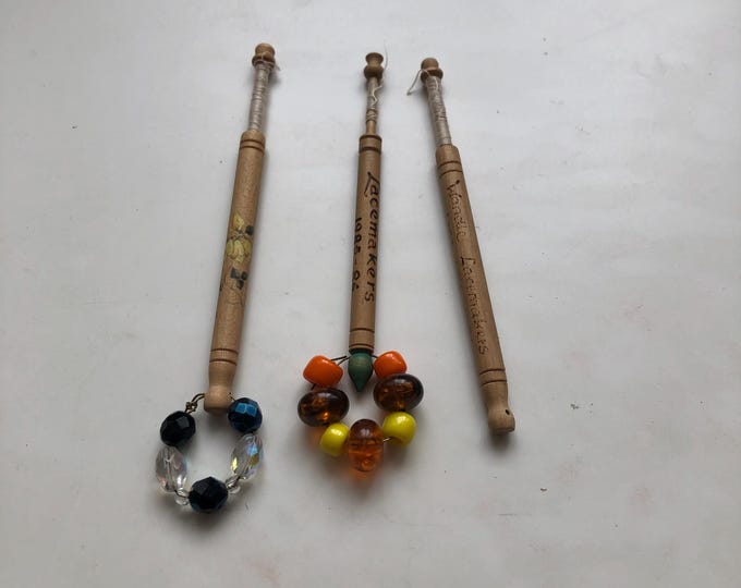 lacemaking bobbins, wooden, vintage