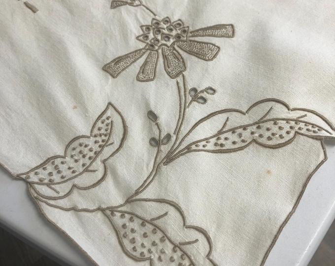 Hand embroidered linen tablecloth