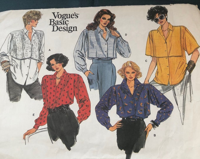Vogue Basic Design ladies blouses sewing pattern 1609, Vintage.