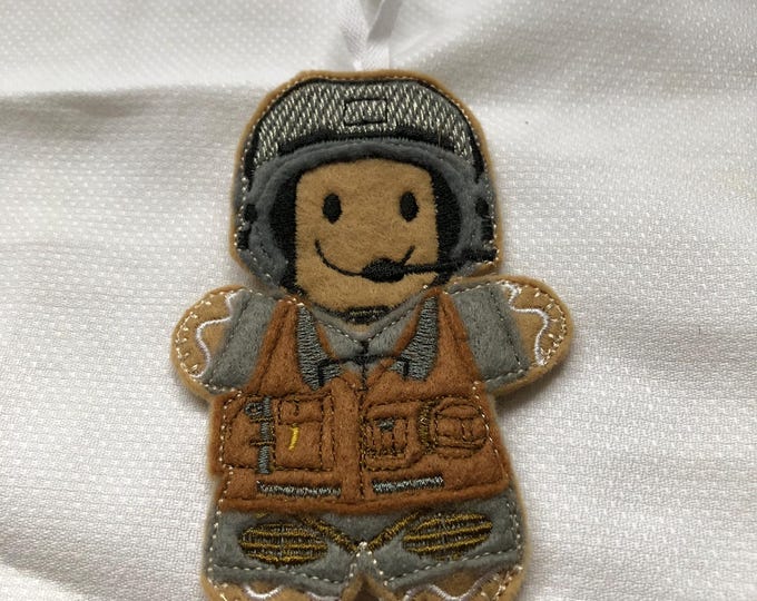 Gingerbread People, RAF Gunner, door hanger, felt hanging decoration, bag charm.