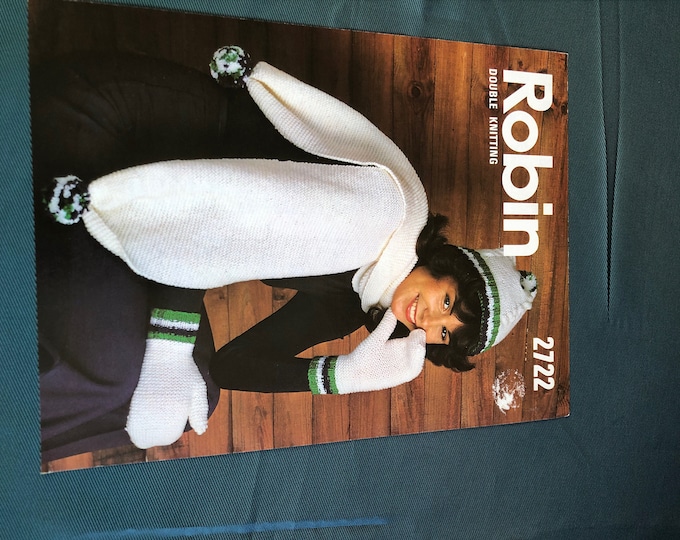 Paper, vintage knitting Pattern, Robin, ladies hat, mittens and scarf, pattern No. 2722