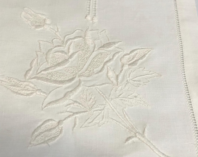 machine embroidered linen tablecloth