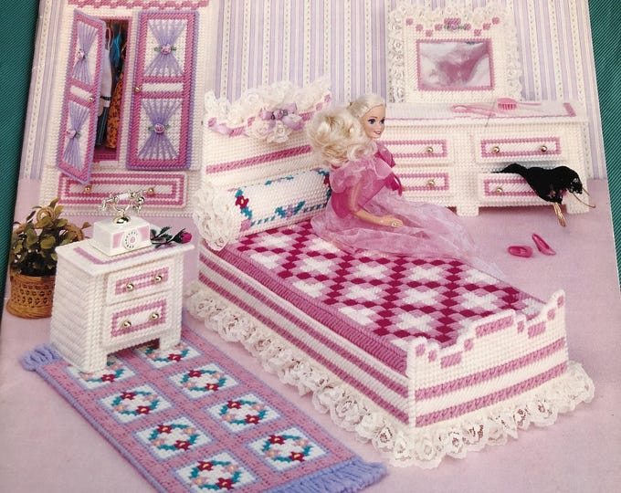 Vintage Fashion doll bedroom in plastic canvas Pattern by Don FranzMeier