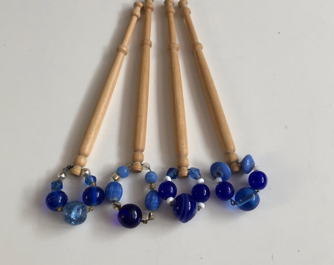 Vintage Wooden Lacemaking Bobbins with Spangles