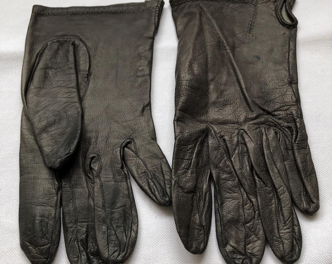 Vintage Dark Grey Leather Gloves