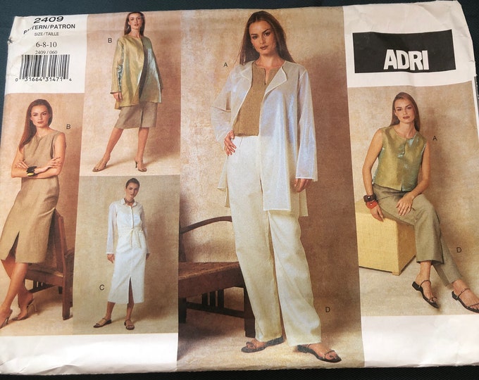 Vogue Patterns, Ladies jacket, shirt, dress, top, skirt and pants Sewing Pattern, Factory Folded, Vogue 2409, ADRI
