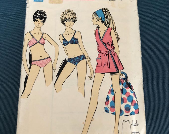 Vintage girls bikini and beach wrap paper Sewing Pattern, Factory Folded, Le-roy Weldons 8935