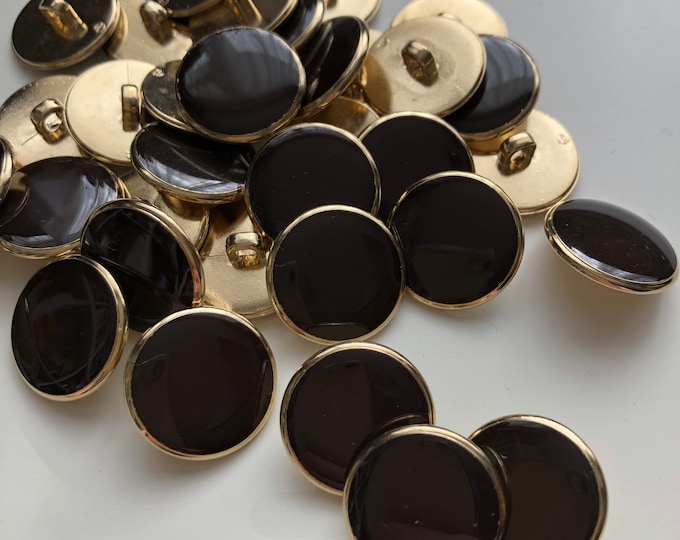 Buttons x 6, Vintage circular black and gold fashion buttons
