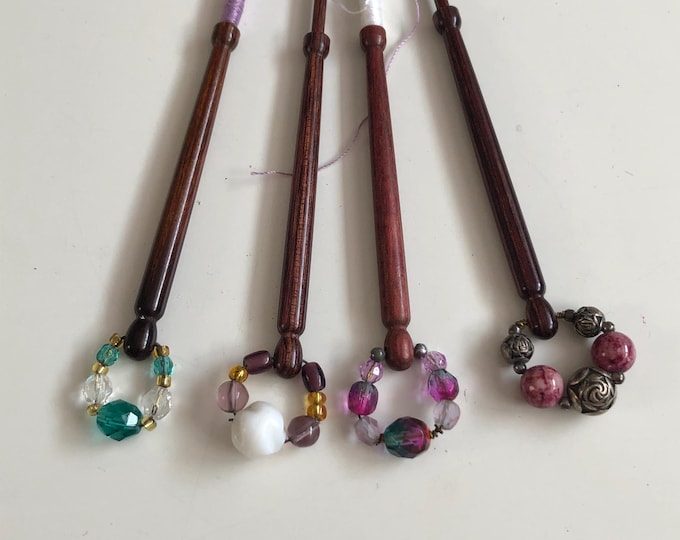 Vintage Wooden Lacemaking Bobbins with Spangles