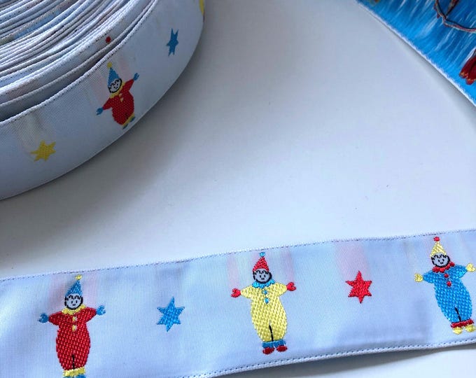 Vintage ribbon, woven clowns, embellishment, notions