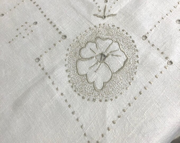 Hand embroidered linen tablecloth