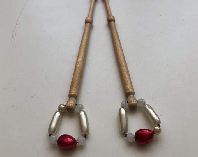 wooden lace bobbins with spangles
