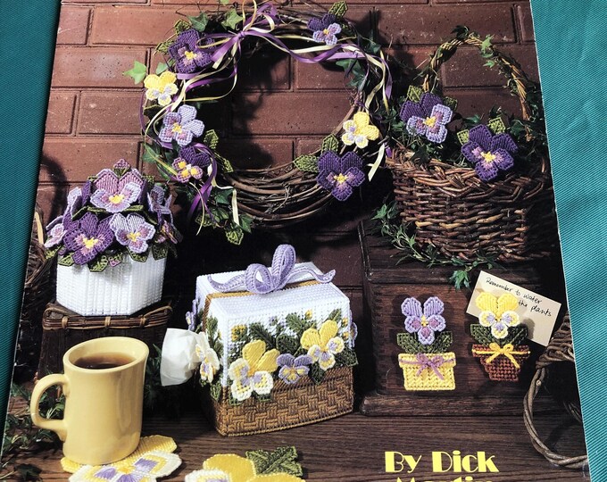 Vintage Pretty Pansies in plastic canvas Pattern by Dick Martin