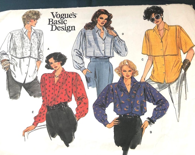 Vogue Basic Design ladies blouses sewing pattern 1609, Vintage.