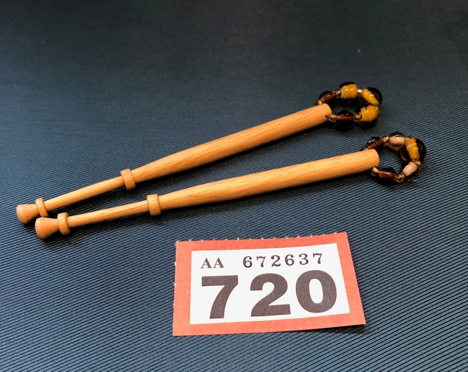Vintage Lacemaking Bobbins with Spangles - Wooden Pairs