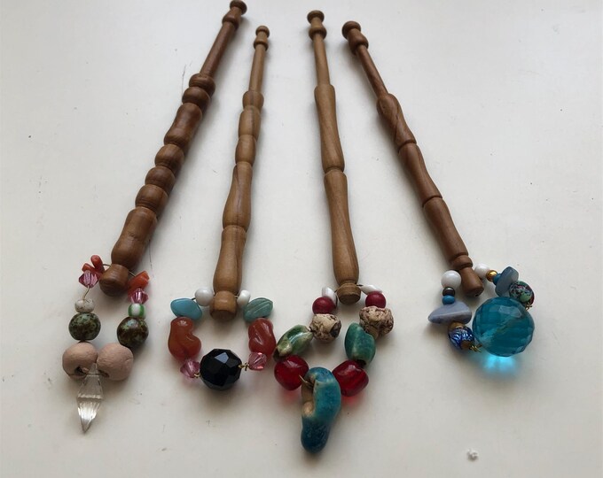 wooden lace bobbins with spangles
