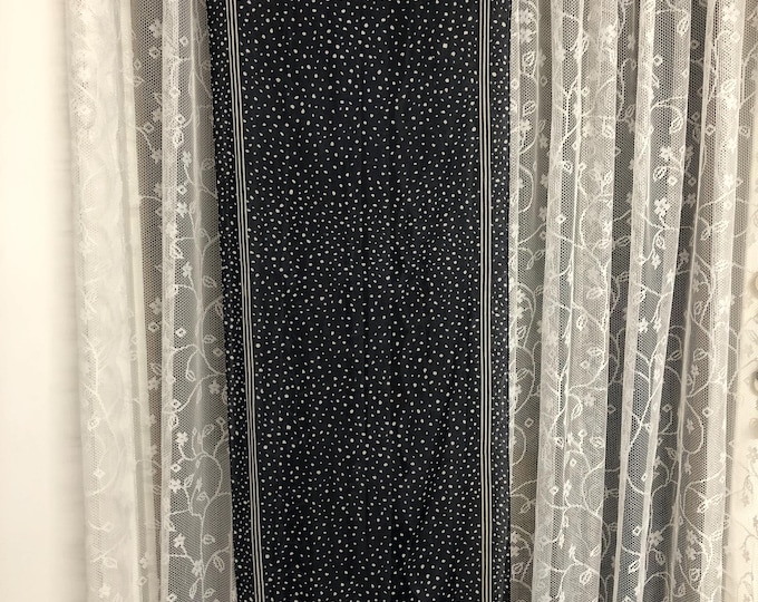 Vintage polyester chiffon  scarf, in navy and cream