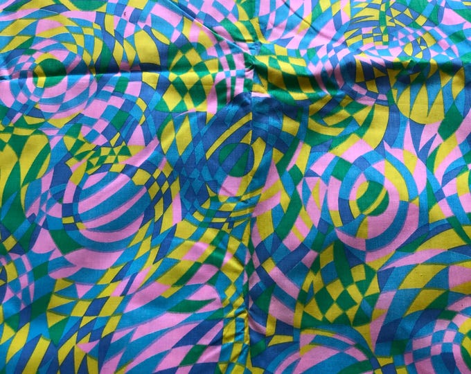 Vintage printed cotton fabric, bright psychedelic pattern