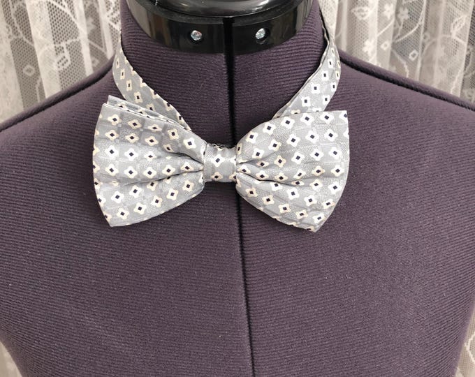 Vintage silver grey silk bow tie