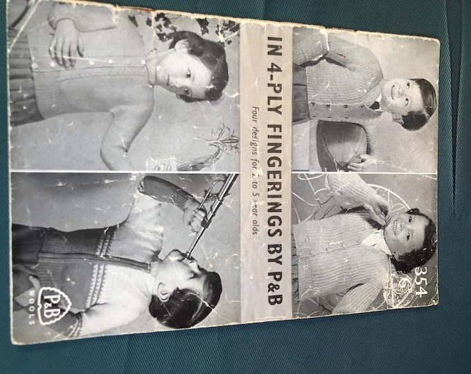 Paper, vintage knitting Pattern, Patons and Baldwins, Childs knitted clothing, pattern No. 354