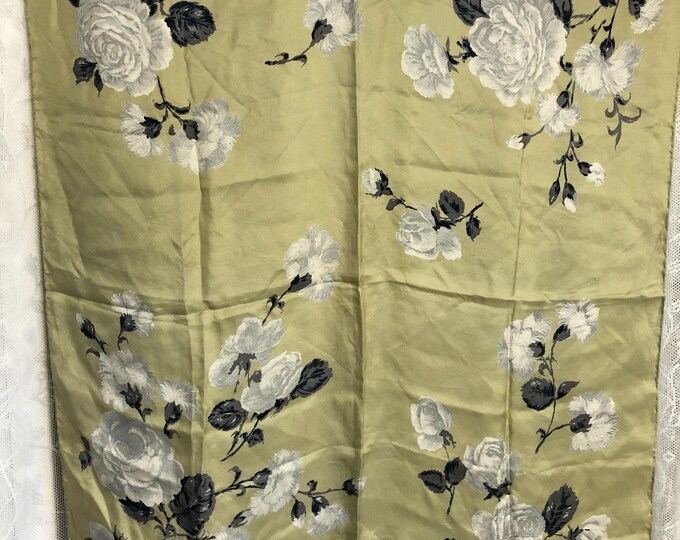 Vintage silk head scarf, pale green flower design