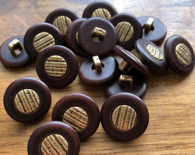 Buttons, Vintage Dark brown coloured fashion button with gold coloured centre