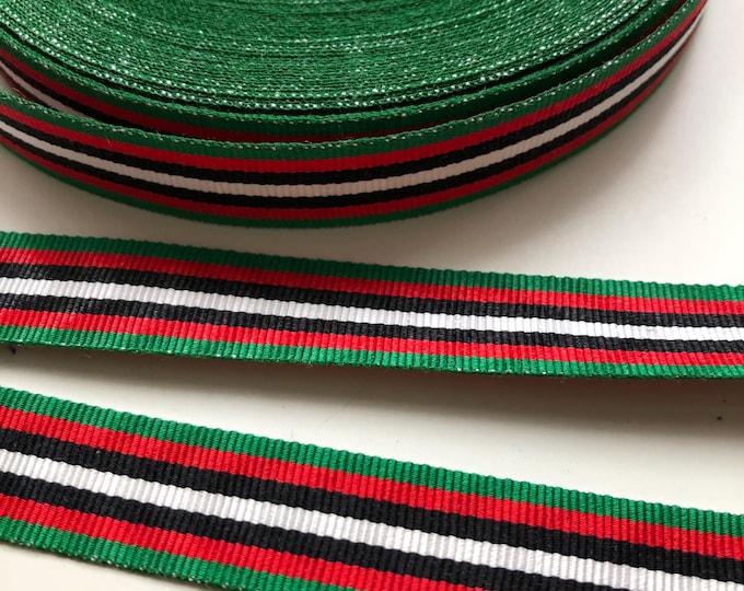 Military grosgrain medal braid, Green, Red, Black and white stripe