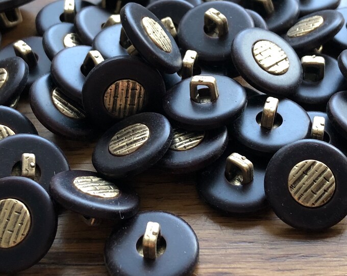 Buttons, Vintage very dark brown coloured fashion button with gold coloured centre