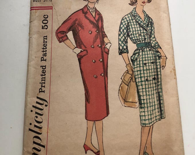 Vintage Sewing Pattern: ladies coat dress or coat; Simplicity 2383