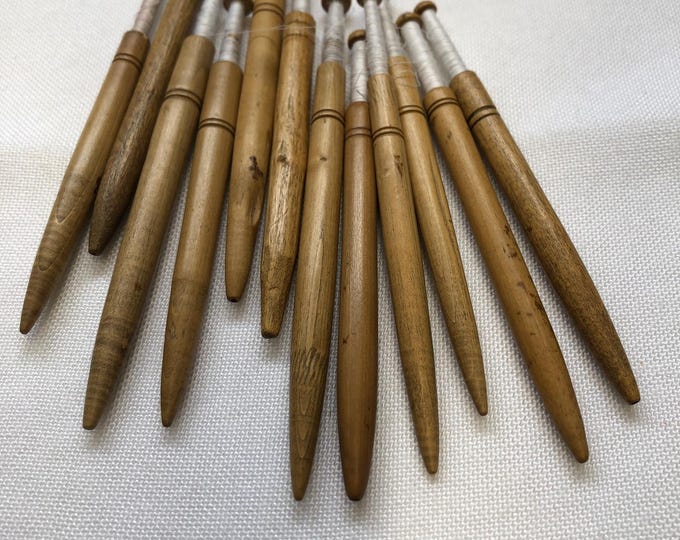 Wooden vintage Honiton lacemaking bobbins x 12