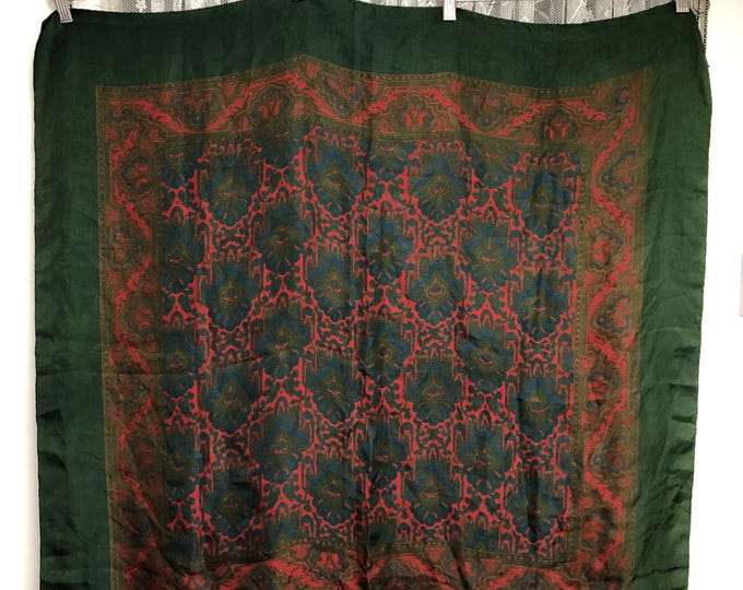 Vintage silk head scarf, in green, blue and red