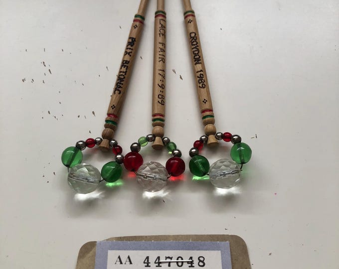 lacemaking bobbins, wooden, vintage x 3