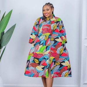 African Clothing for Women Plus Size, Floral African dress, African print dress, Ankara dress, blouse dress,  shirt dress with pockets