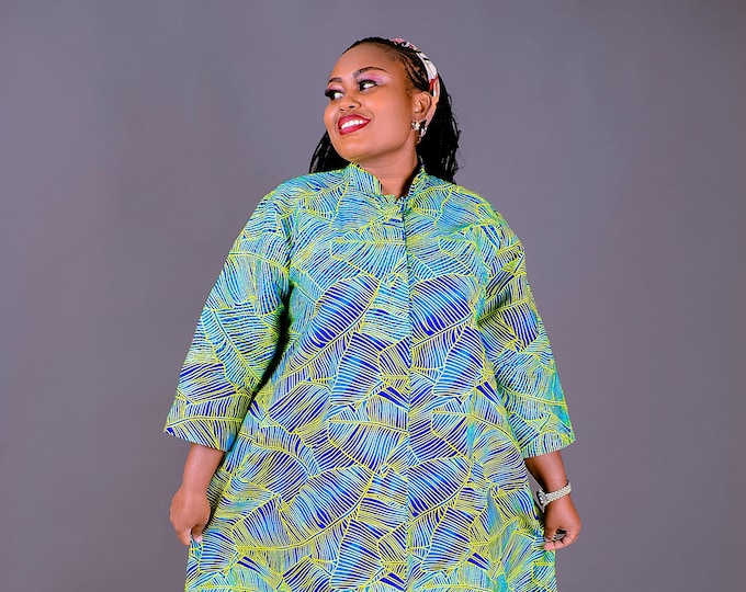 African Clothing for Women Plus Size, African Print Dress,  Africa dress, Africa Shirt Dress, Ankara dress, blouse dress, dress with pockets