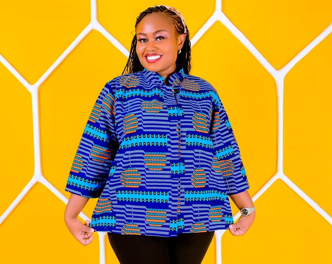 AFRICAN PRINT Blouse, Africa blouse, kitenge  African Clothing For Women Plus Size, Ankara Top | African Tops for women | Buttoned Shirt