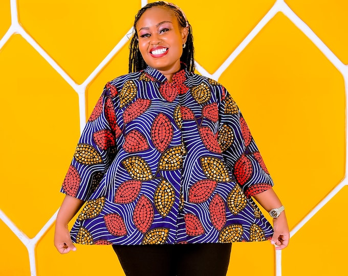 AFRICAN PRINT Blouse, Africa blouse, kitenge  African Clothing For Women Plus Size, Ankara Top | African Tops for women | Buttoned Shirt