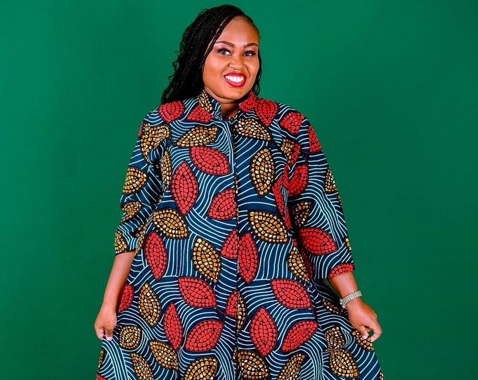 African Clothing for Women Plus Size, African Print Dress,  Africa dress, Africa Shirt Dress, Ankara dress, blouse dress, dress with pockets