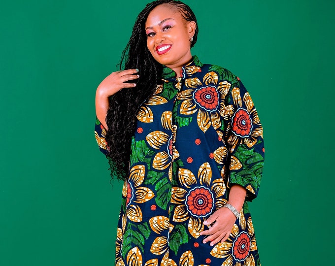 African Clothing for Women Plus Size, African Print Dress,  Africa dress, Africa Shirt Dress, Ankara dress, blouse dress, dress with pockets