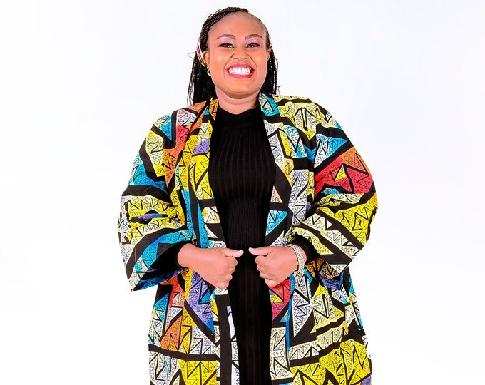 Oversized African Print Kimono || Long Red and Black Ankara Kimono, African Clothing for Women Plus Size, Cute Fall Outfit