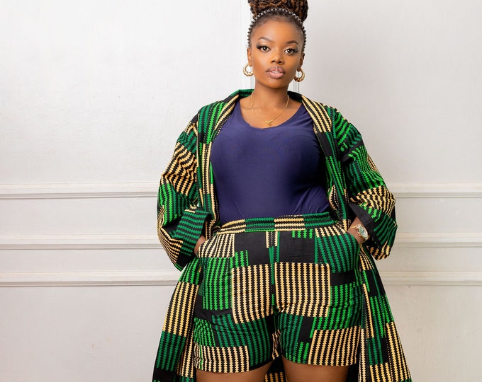 African Print Kimono and Short set, Ankara Kimono and  Short,  Duster Two Piece Short Set /, African Clothing for Women, Plus size
