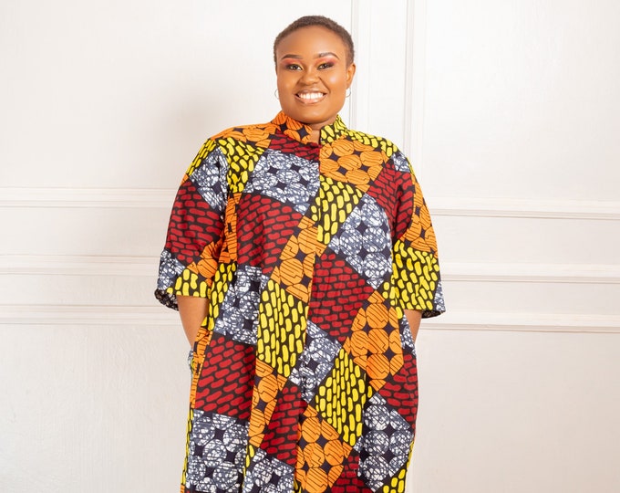 African Clothing for Women Plus Size, Africa Dress, Shirt dress, Ankara Dress, Blouse dress, Kitenge dress, Kente, midi dress