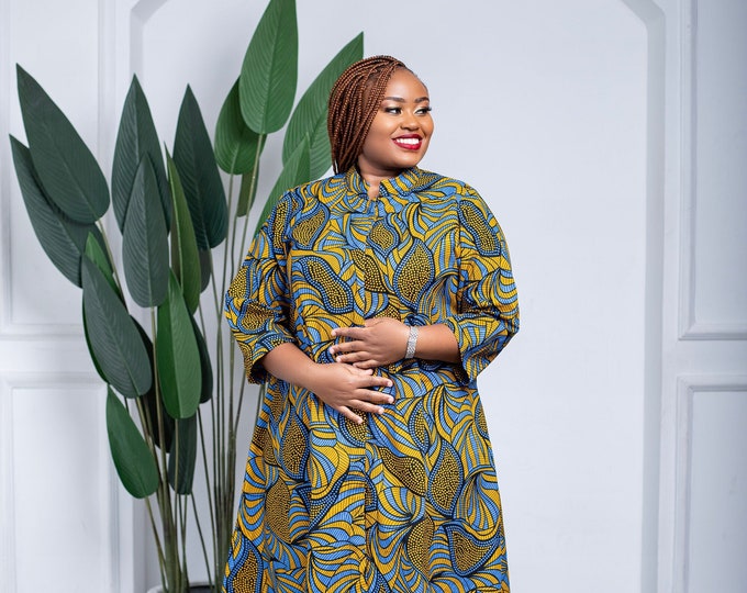 African Clothing for Women Plus Size, African Print dress, African shirt dress, Shirt dress, Ankara dress, buttoned dress, loose dress
