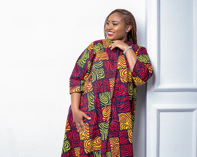 African Clothing for Women Plus Size, Africa Print Dress, Ankara Dress,  African Shirt Dress,  Blouse dress, African dress with pocket