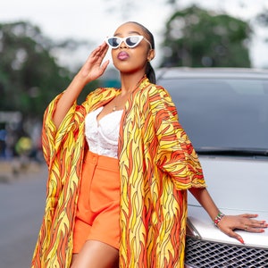 Loose fit African  Print Kimono, Kitenge Robe, Plus Size African Print Kimono, Ankara Kimono,Yellow kimono, Cute Fall Outfit